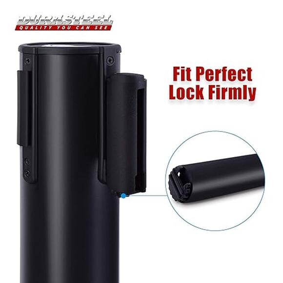 NWT DuraSteel Heavy Duty Black Stanchions w/ 6.5 ft Retractable Belt, 2 Set/Pack - Picture 5 of 6
